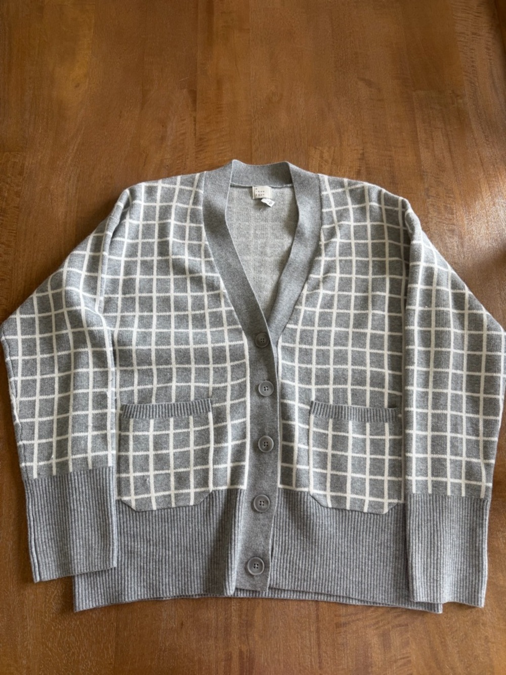 a new day Gray & White Windowpane Cardigan Sweater - Men